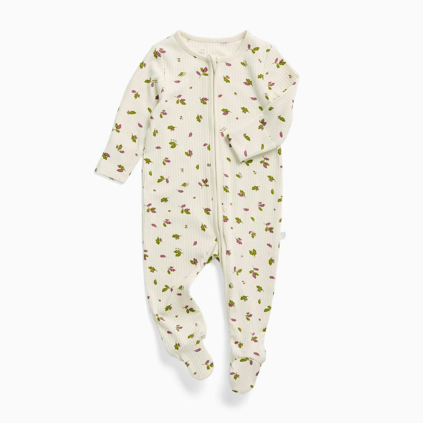 Woodland Leaves Ribbed Clever Zip Baby Pajamas