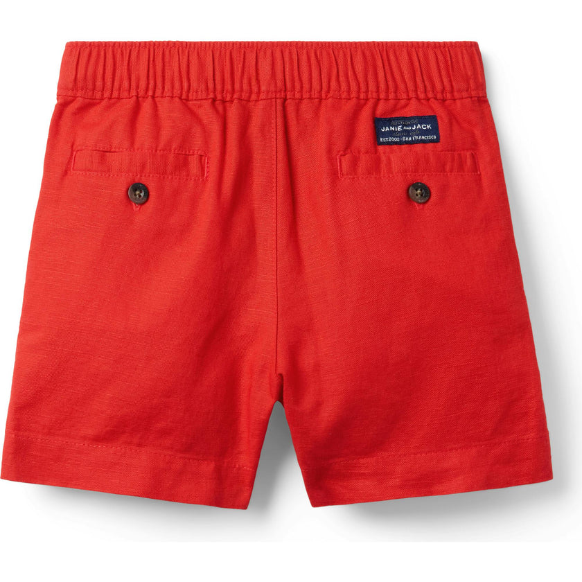 Linen-Cotton Pull-On Short, Red