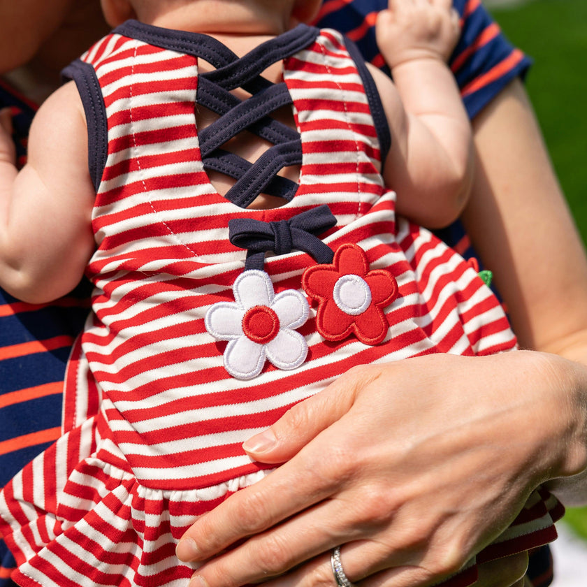 Stripe Knit Romper With Flowers