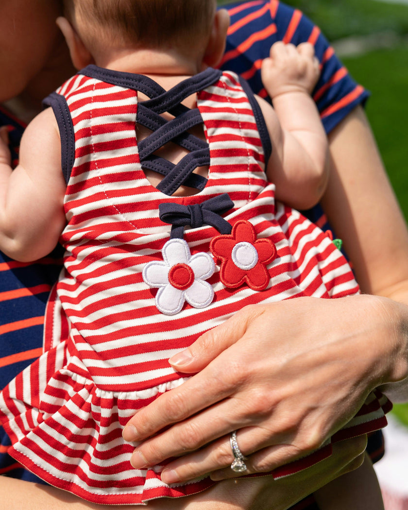 Stripe Knit Romper With Flowers