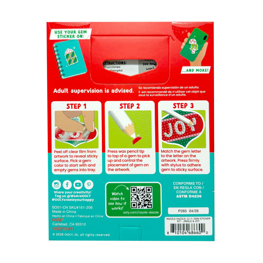 Razzle Dazzle Mini DIY Gem Sticker Kit - Jingle & Joy - 8 Stickers
