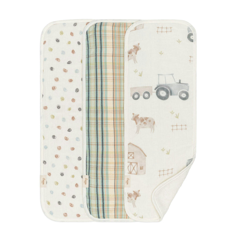 Charlie Tractor Cotton Burp Cloth (Set of 3)