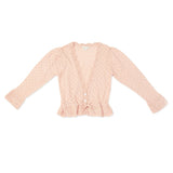 Lacy Knit Scalloped V-Neck Long Cuffed Sleeve Tie Waist Cardigan
