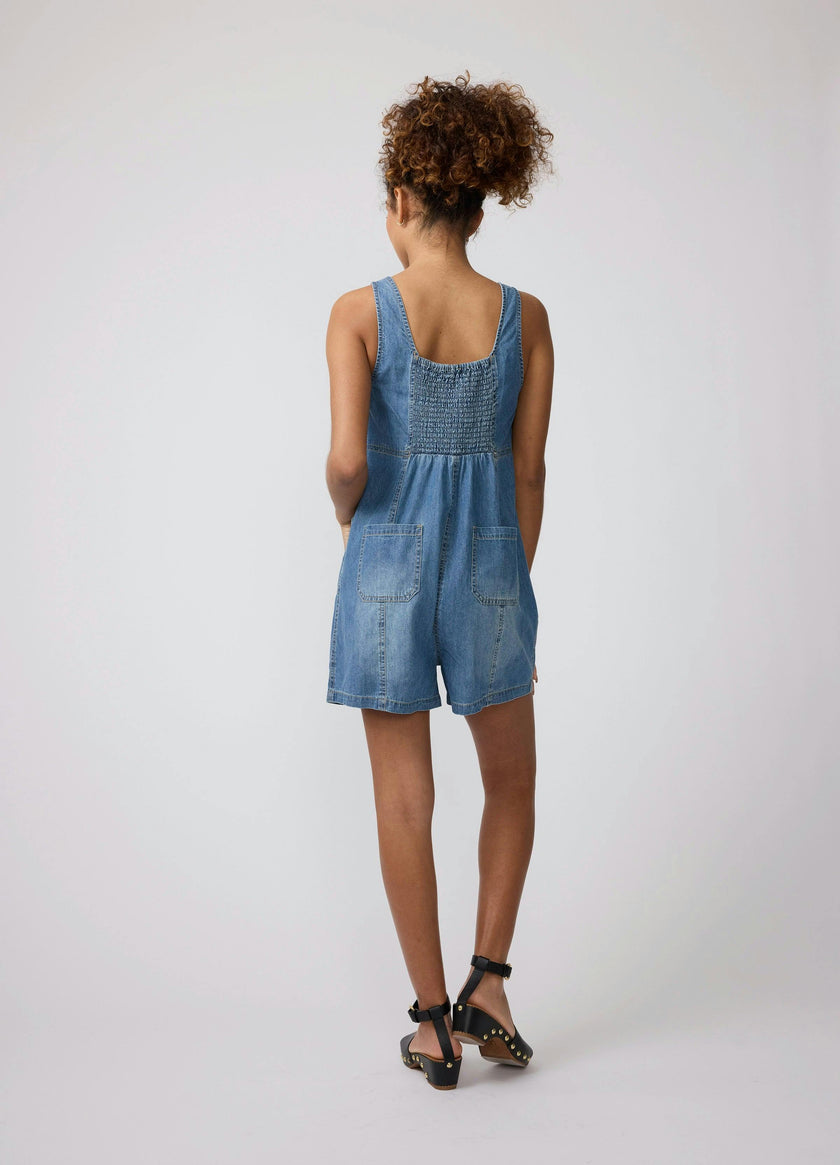 Sleeveless Soft Denim Maternity Romper