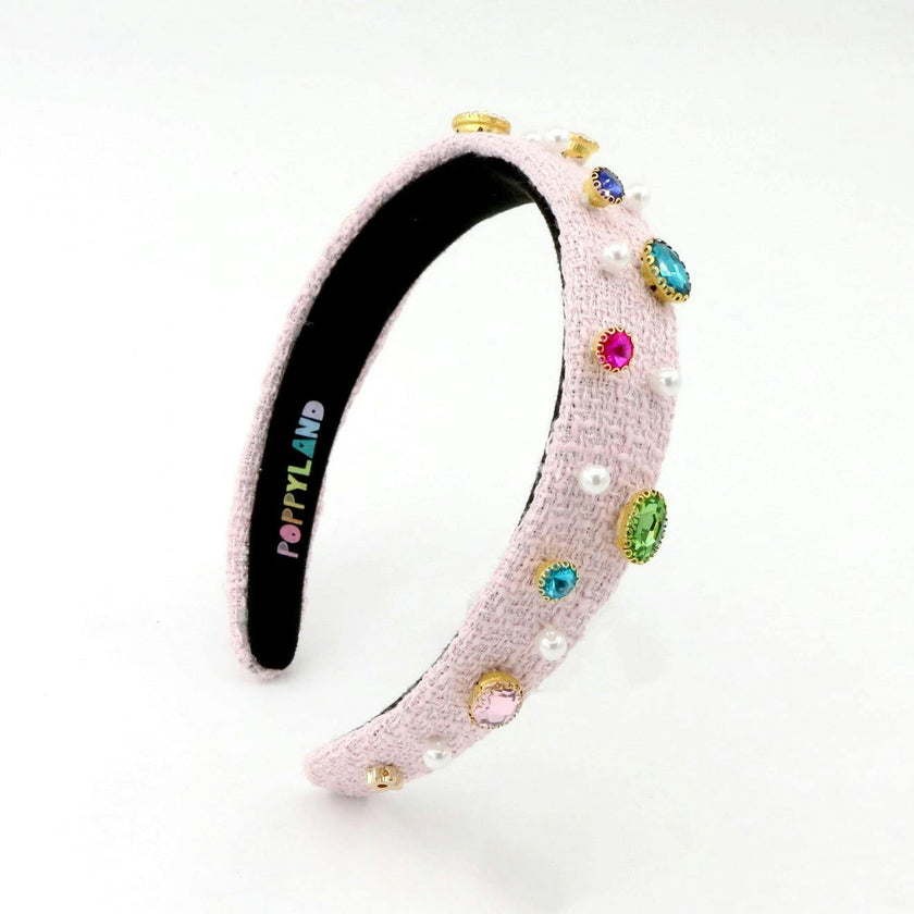 Light Pink Tweed Bejeweled Headband