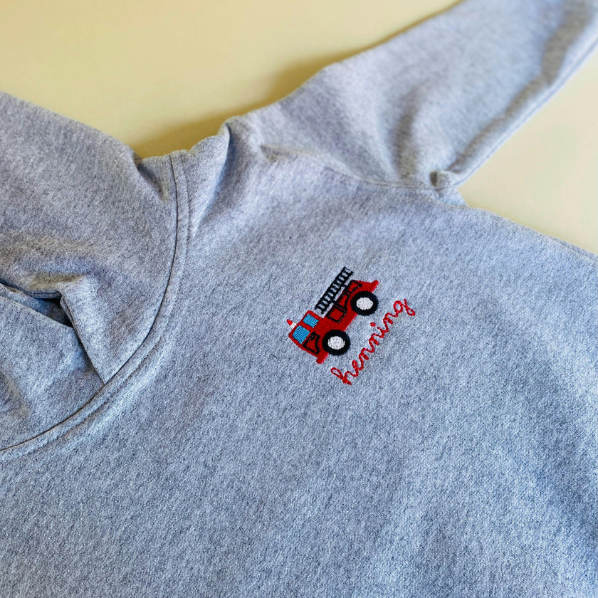 Little Kid Fire Truck Pullover Hoodie - Personalized