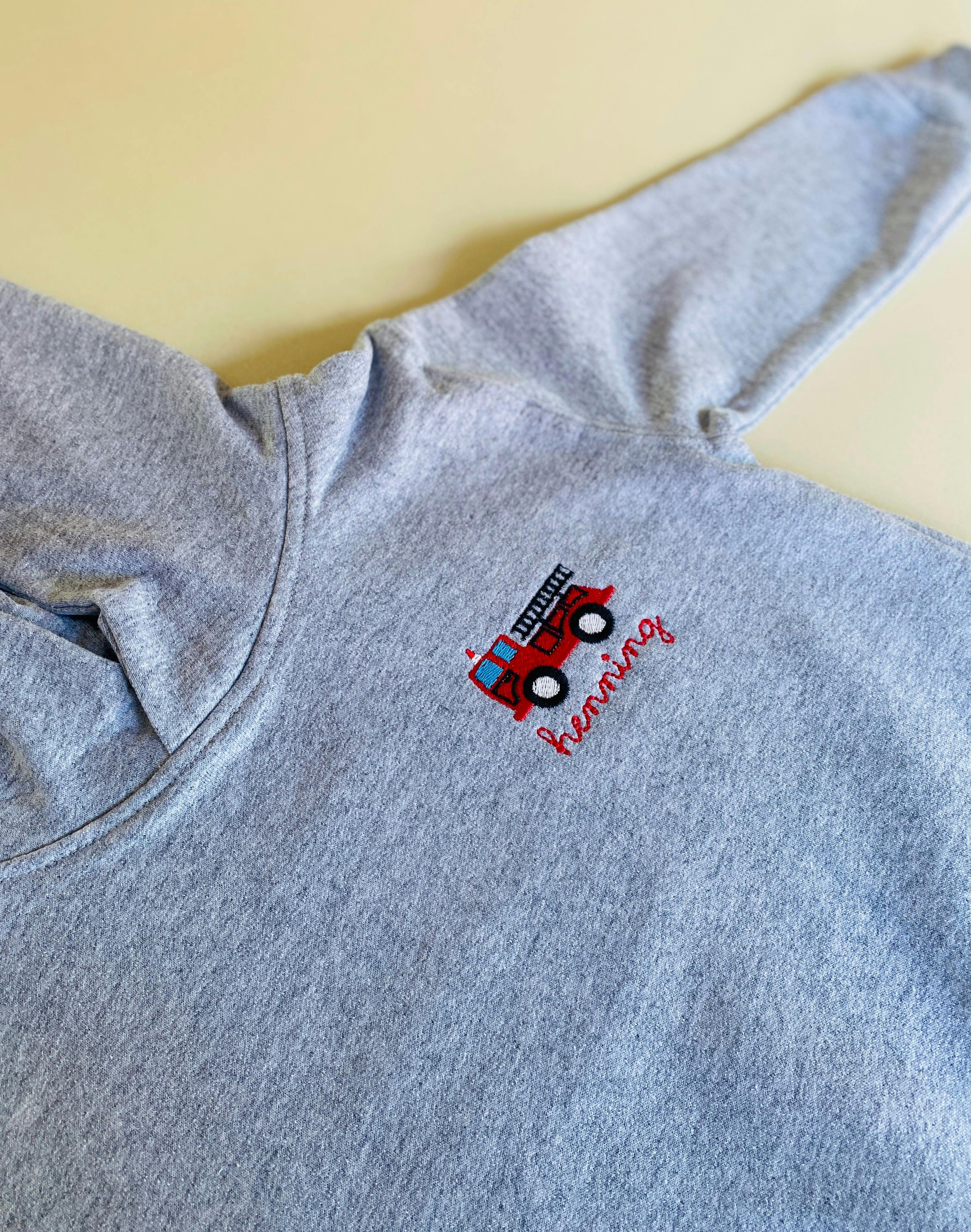 Little Kid Fire Truck Pullover Hoodie - Personalized