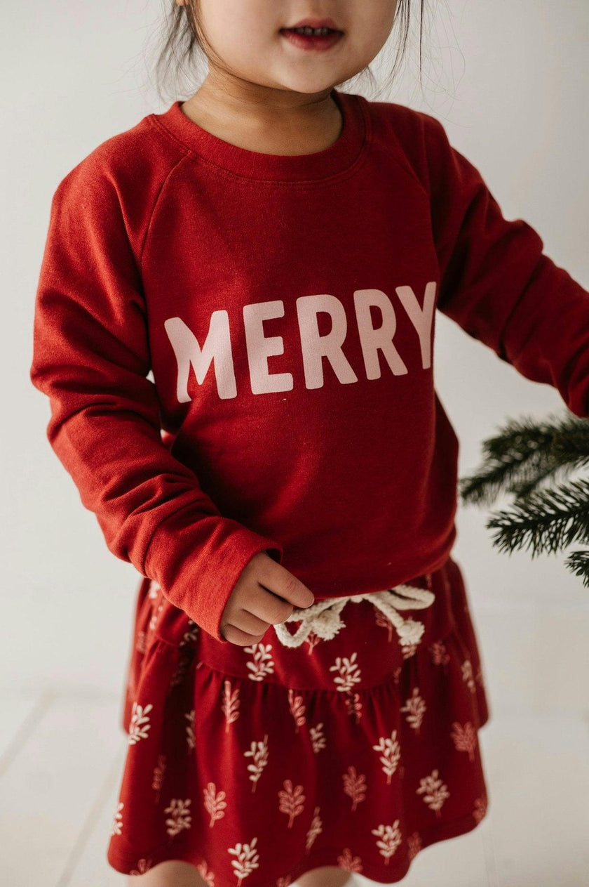 Girls Raglan Sweatshirt in Merry in Berry Red