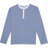 Men's Marina Jersey Long Knit Henley - Navy Stripe Organic Stretch Cotton