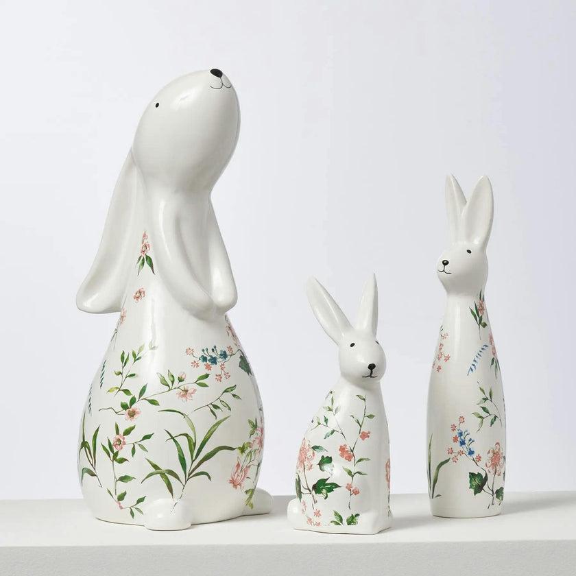 Ivory & Pink Ceramic Bunny Rabbit Figurine Easter Tabletop Home Decor