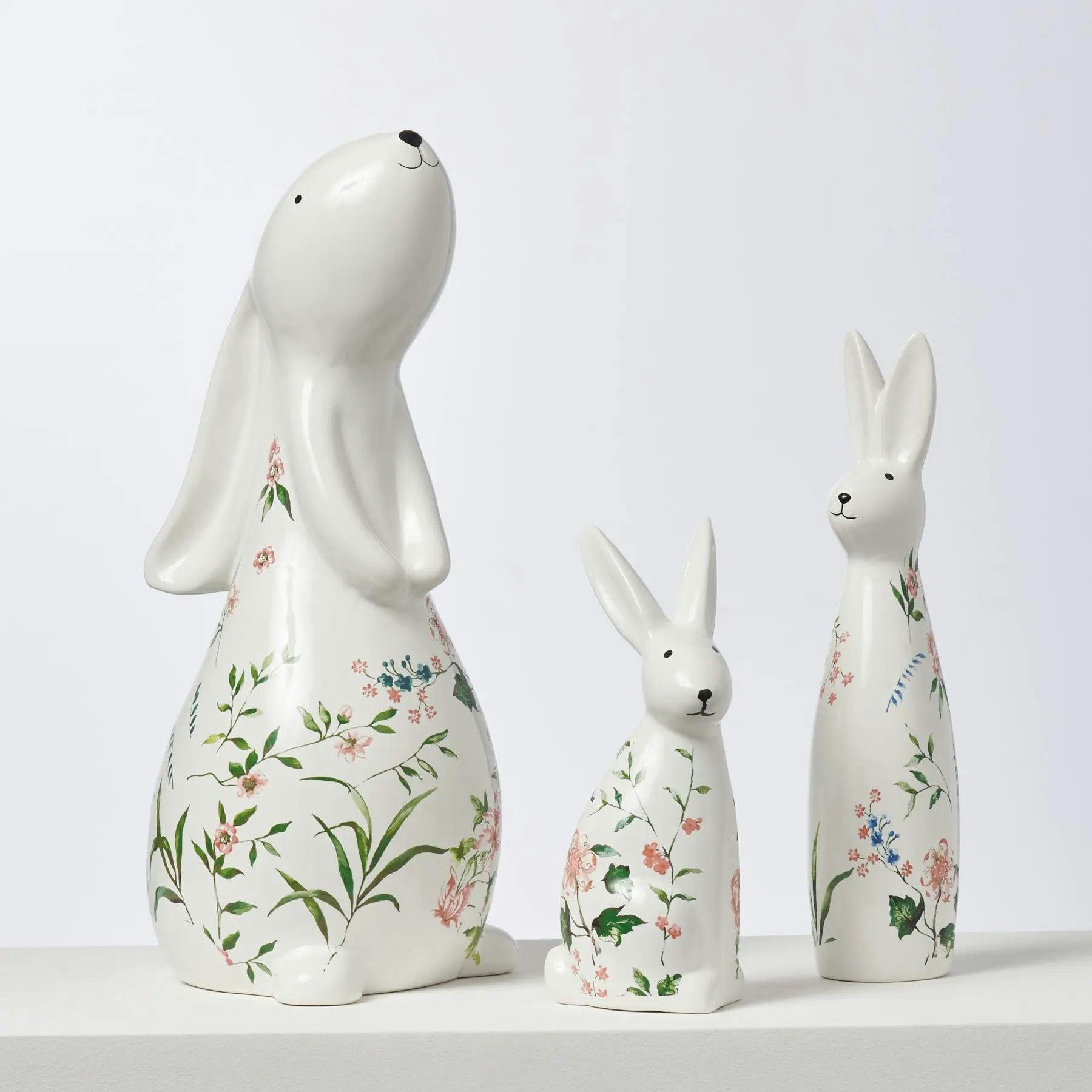 Ivory & Pink Ceramic Bunny Rabbit Figurine Easter Tabletop Home Decor