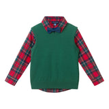 Kids 4-Piece Sweater Vest Set | Holiday Plaid