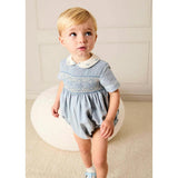 Hand Smocked Peter Pan Collar Short Sleeve Romper in Sky Blue (3mths-2yrs)