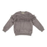 Velour Crew Neck Ruffle Chest Long Sleeve Sweatshirt