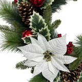 26" White Poinsettia, Pinecone & Berry Wreath Pre-Lit