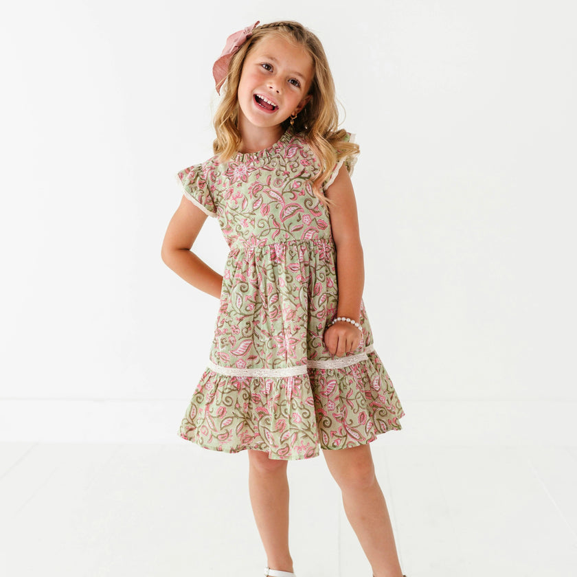 Block Print Bloom Ruffle Dress