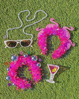 Packed Party Sunny Daze Cat Eye Sunglasses and Pearl Shell Chain Set – White Cat Eye with Freshwater Pearl Chain, 1.75x5.75 Inch Sunglasses with 31.5 Inch Chain