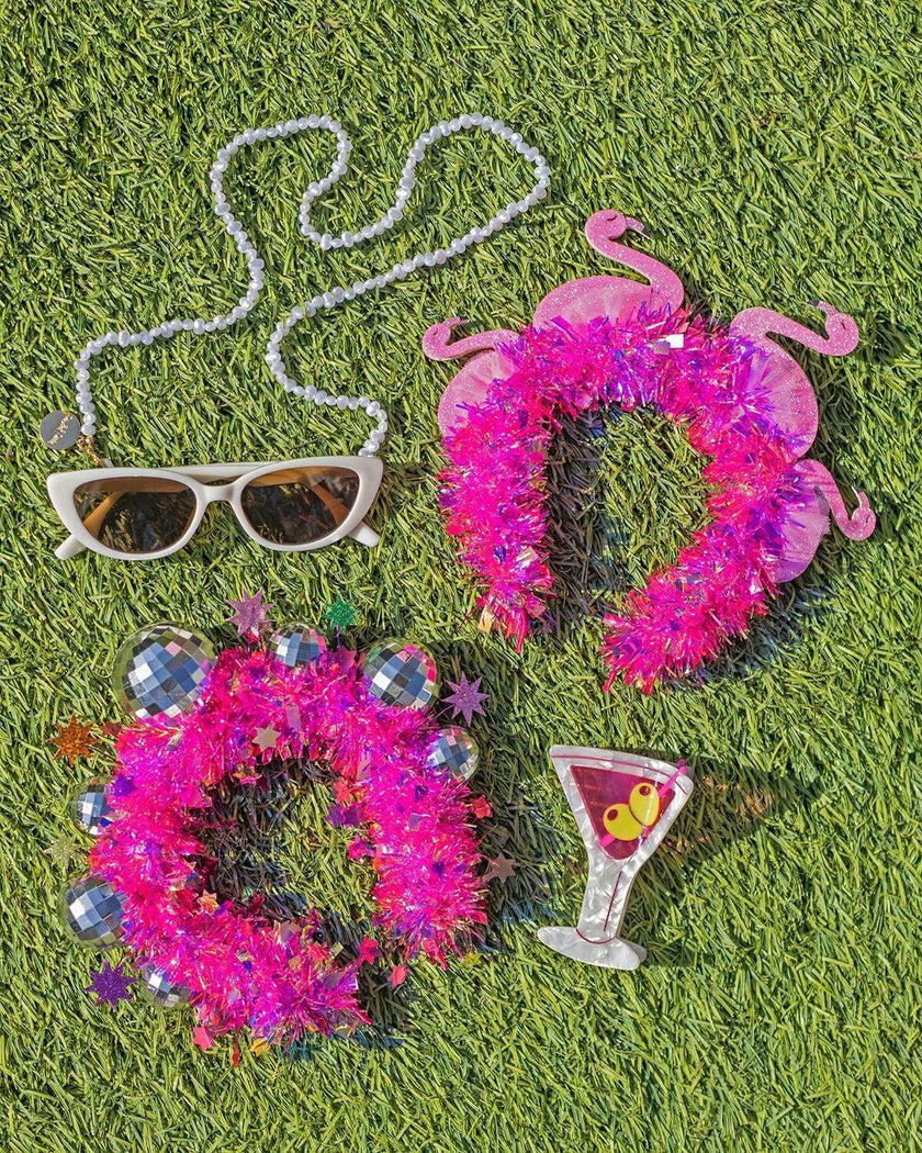 Packed Party Sunny Daze Cat Eye Sunglasses and Pearl Shell Chain Set – White Cat Eye with Freshwater Pearl Chain, 1.75x5.75 Inch Sunglasses with 31.5 Inch Chain