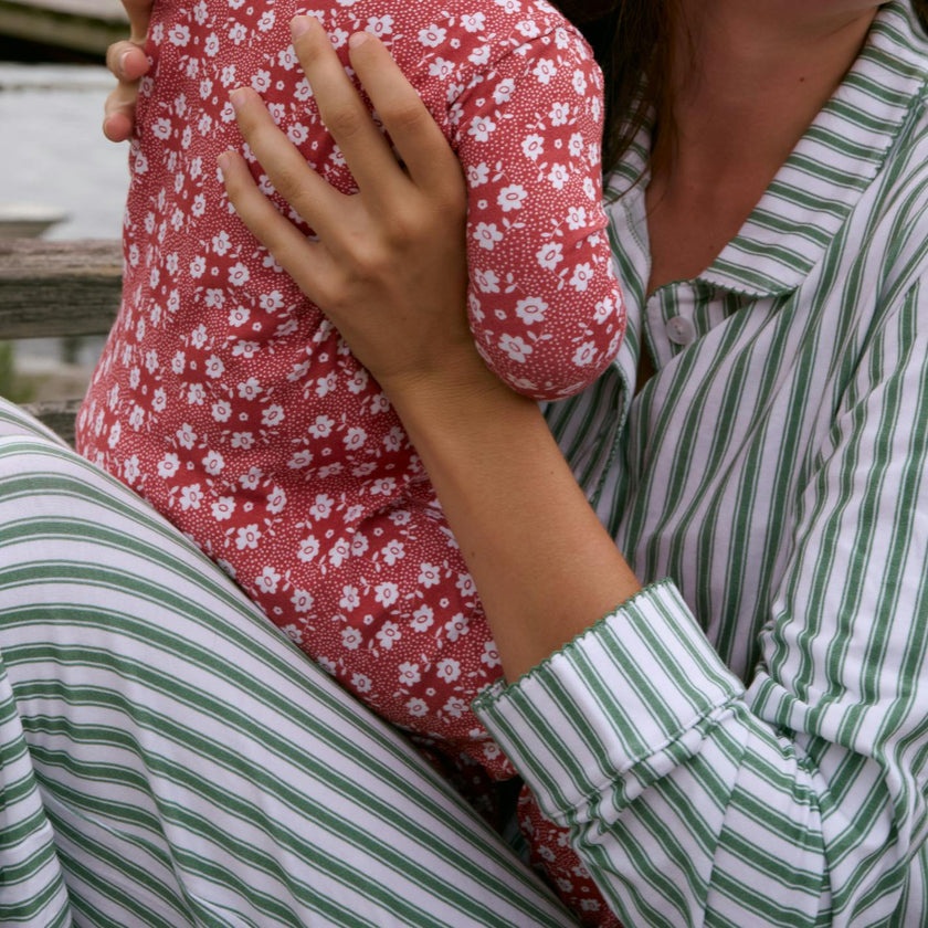 women's boxwood ticking stripe collared pima pajamas set