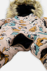 Baby One Piece Snowsuit Adapted For Car Seats Beige Dog Print