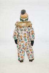 Baby One Piece Snowsuit Adapted For Car Seats Beige Dog Print