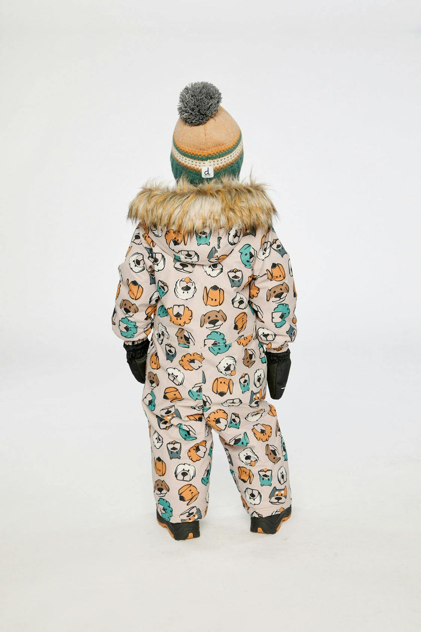 Baby One Piece Snowsuit Adapted For Car Seats Beige Dog Print