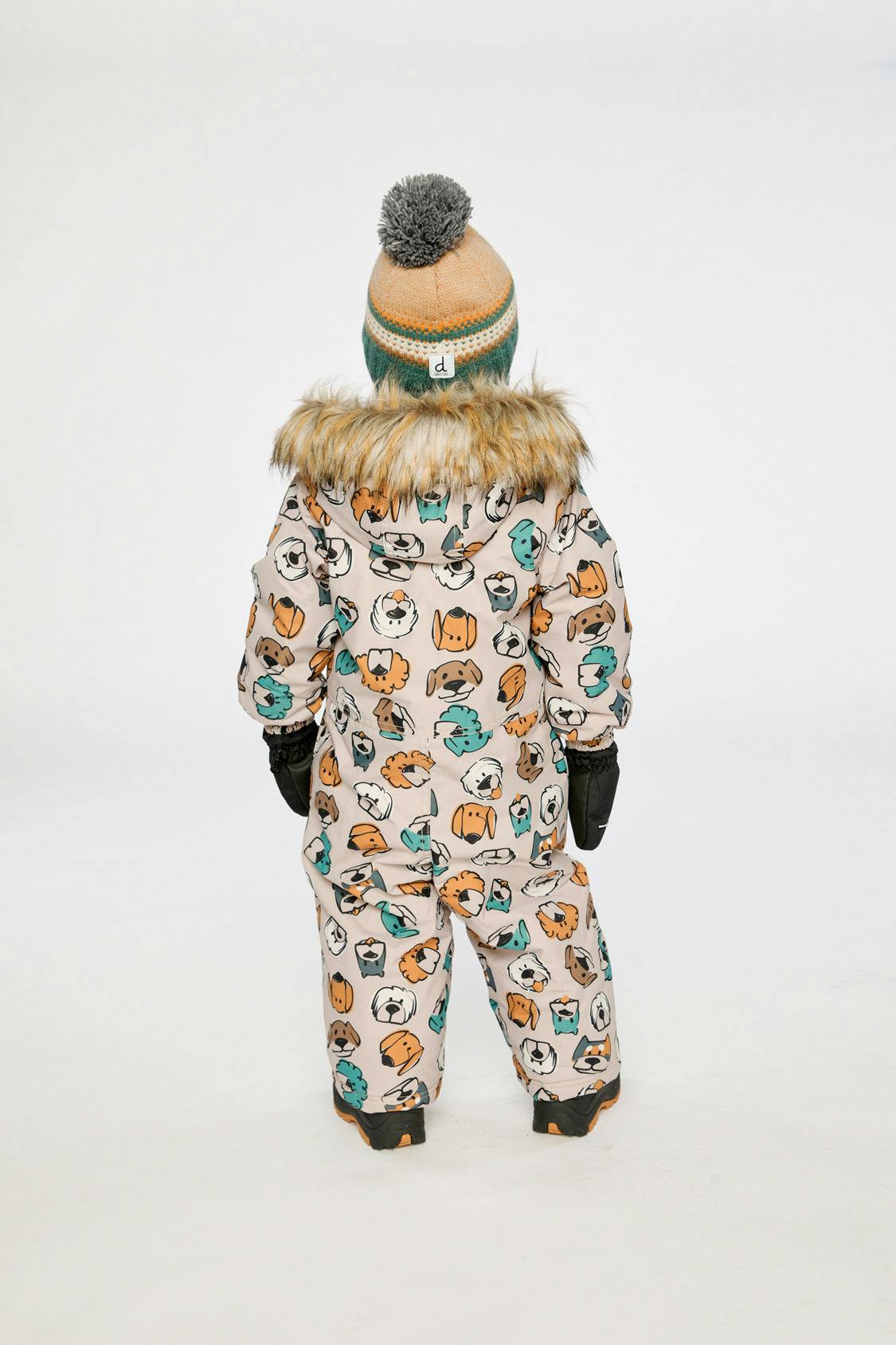 Baby One Piece Snowsuit Adapted For Car Seats Beige Dog Print