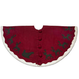 Handmade Felt Sleigh and Reindeer Red Christmas Tree Skirt 60" Arcadia Home