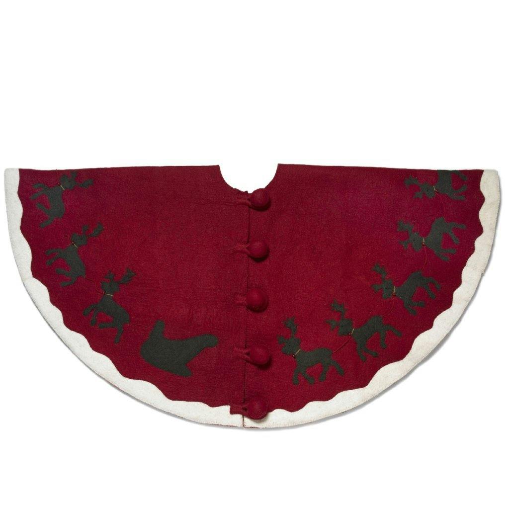 Handmade Felt Sleigh and Reindeer Red Christmas Tree Skirt 60