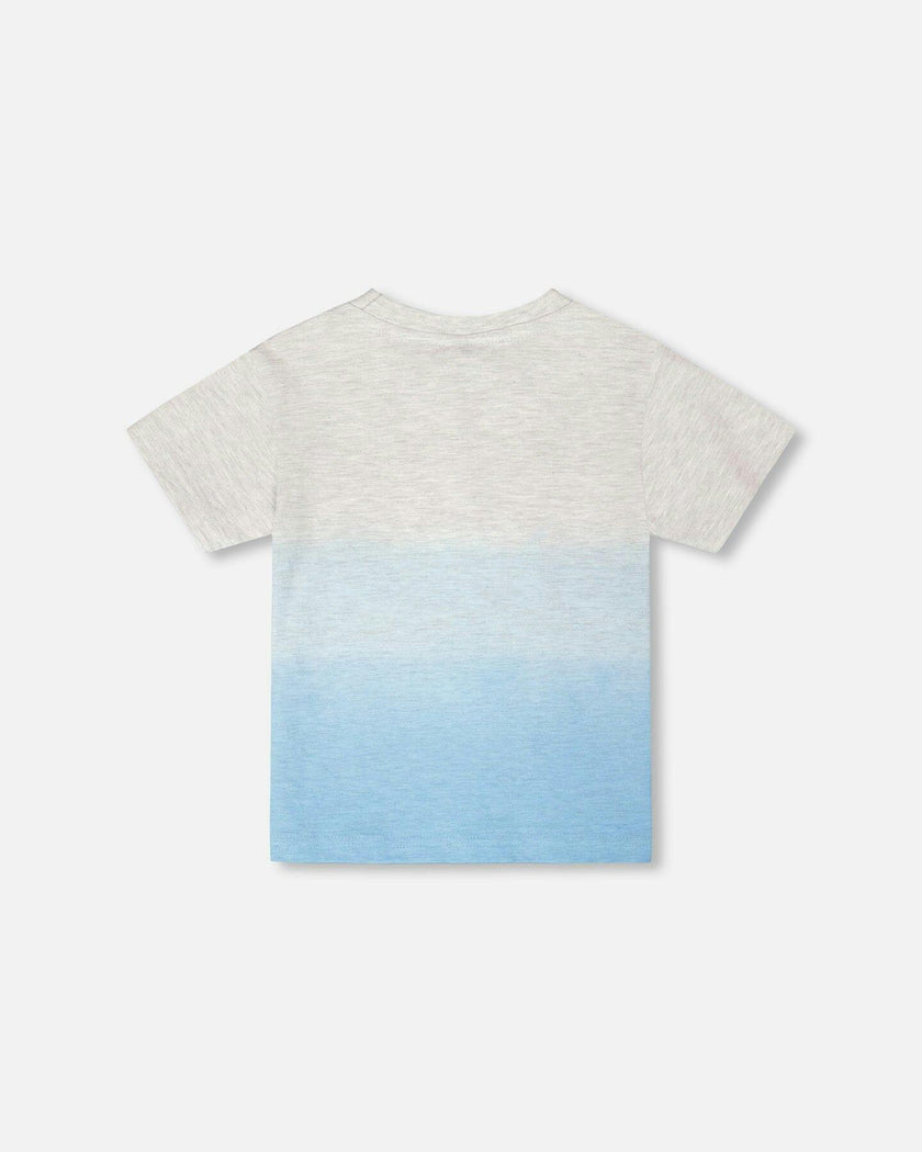 Organic Cotton Short Sleeve T-Shirt Grey Mix To Blue Gradient