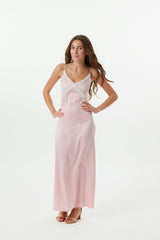 Miller Mauve Satin Maxi Dress With Lace Trim