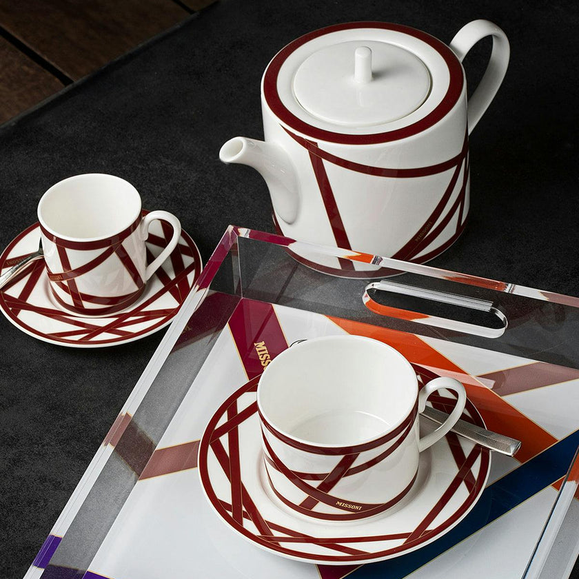 NASTRI BORDEAUX Luxury box Set 2 Pcs. Tea Cup & Saucer - Ø 8,5 X H 6 Cm Cap. 22 Cl. - S.15,5 Cm