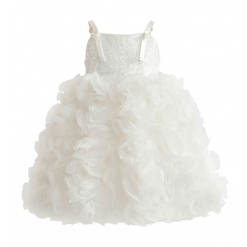 White Arabella Glitter Ruffle Dress