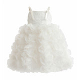 White Arabella Glitter Ruffle Dress