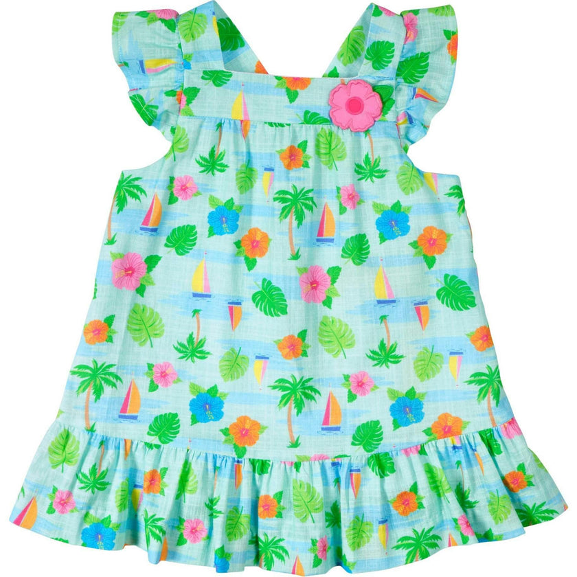 Printed Linen-Look Dress With Flower
