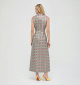 The Justina Dress - Baroque Diamond Block Berry/Green