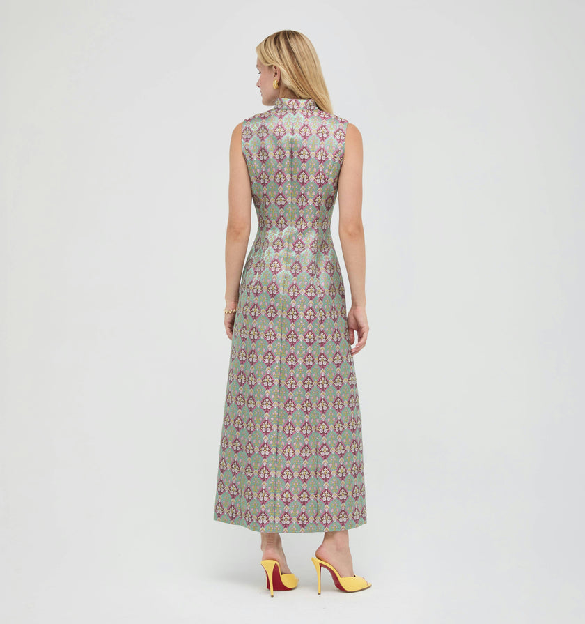 The Justina Dress - Baroque Diamond Block Berry/Green