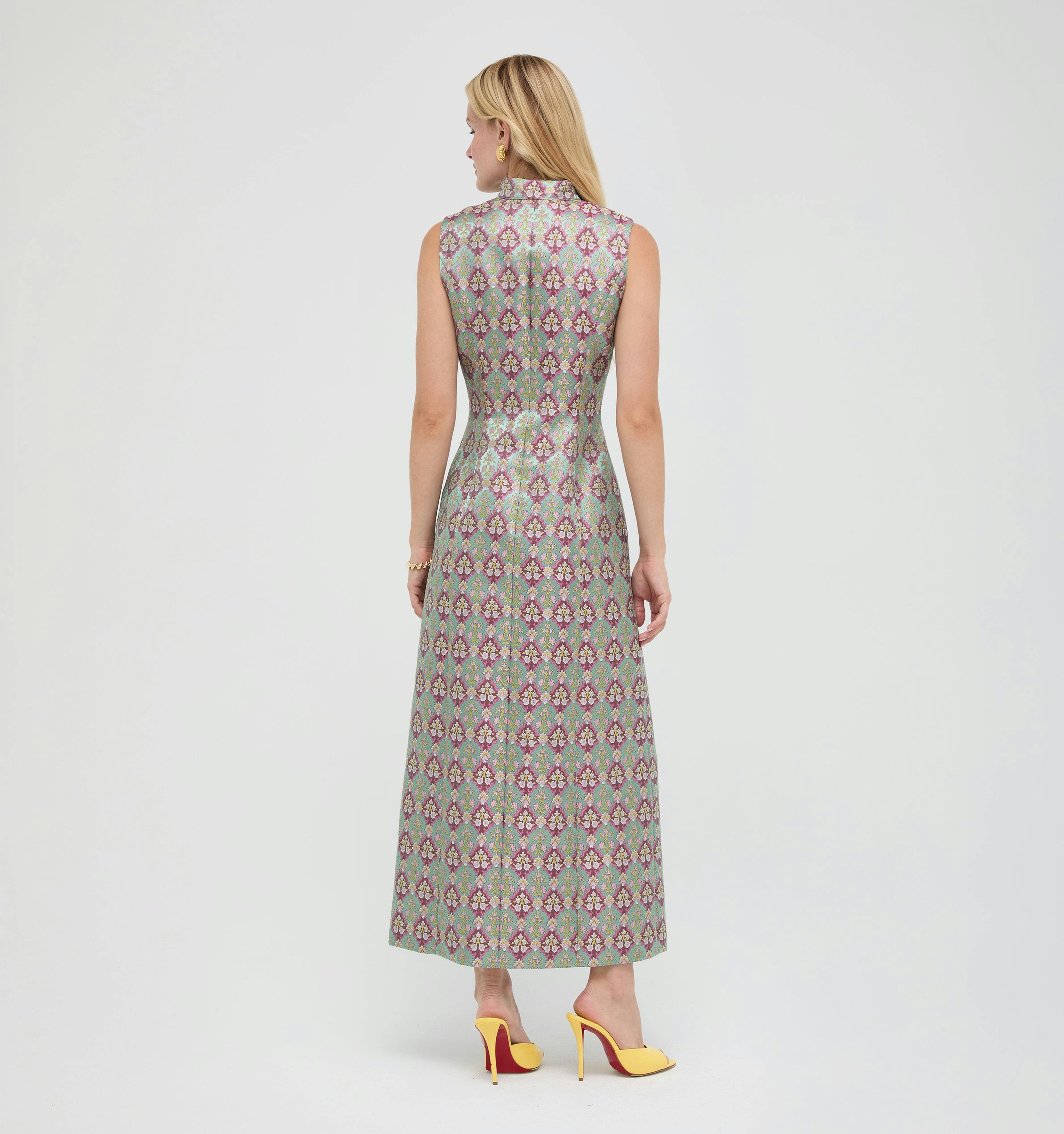 The Justina Dress - Baroque Diamond Block Berry/Green