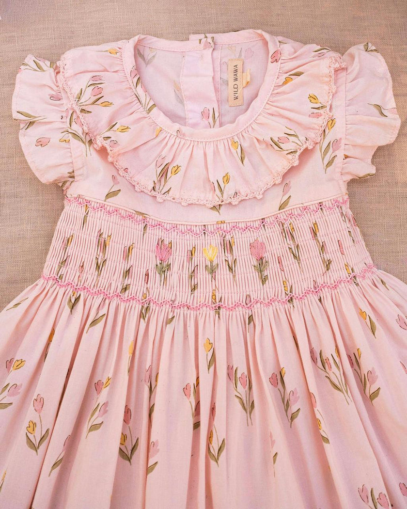 Smock Flutter Dress in Dancing Tulips