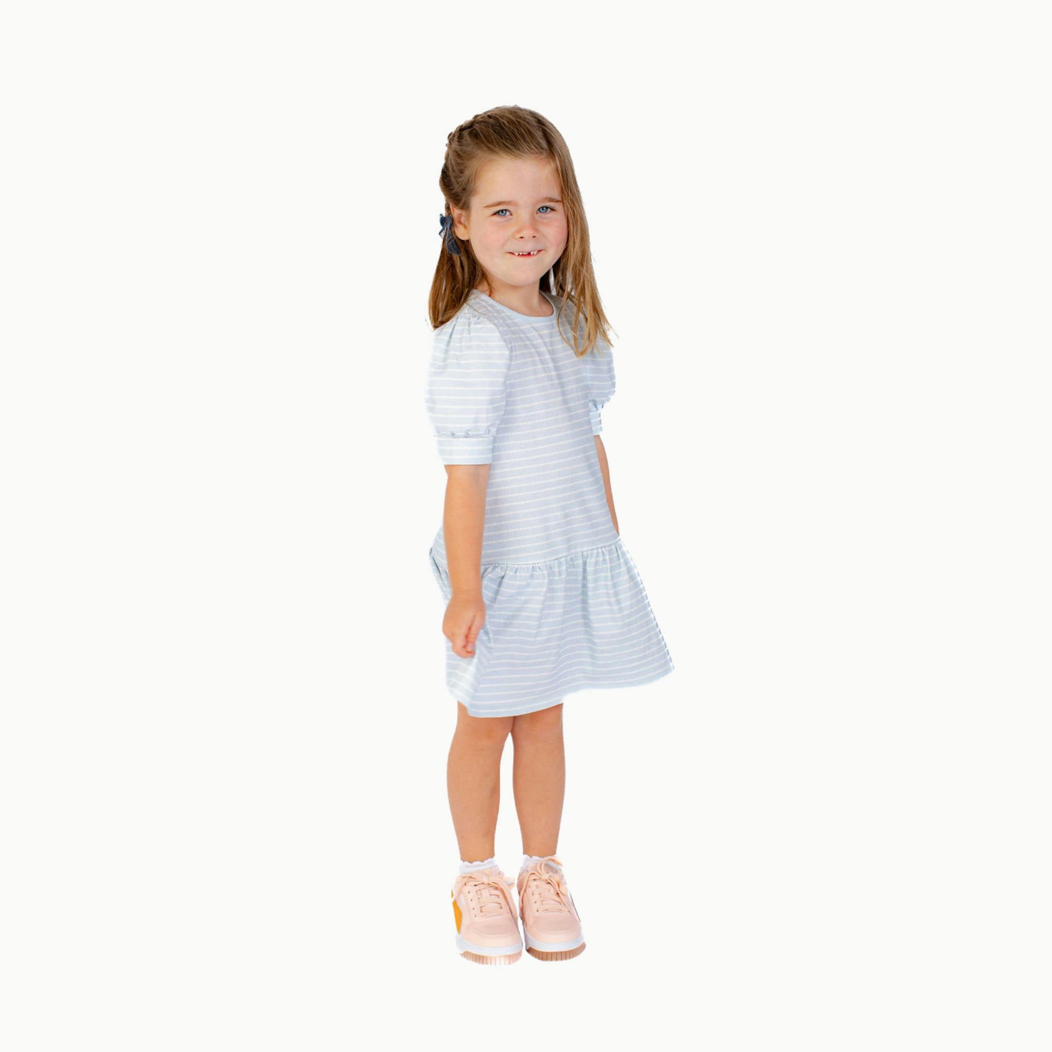 Puff Sleeve Tennis Dress in Blue & White Heart Stripe