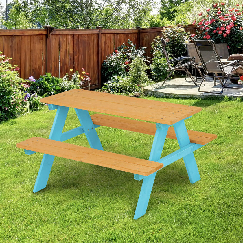 Outdoor Picnic Table & Chair Set - Wood / Petrol