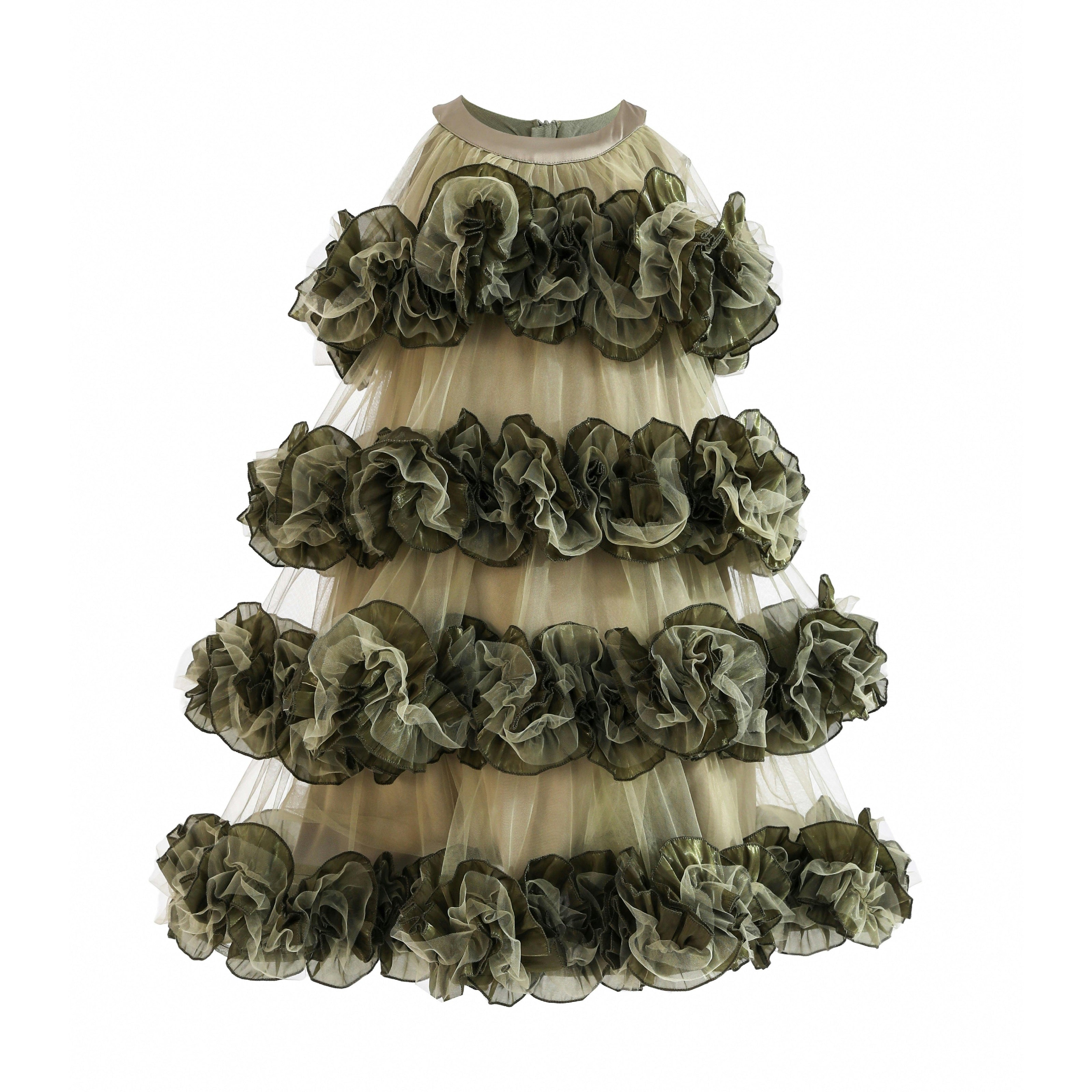 Green Elysia Tiered Ruffle Dress