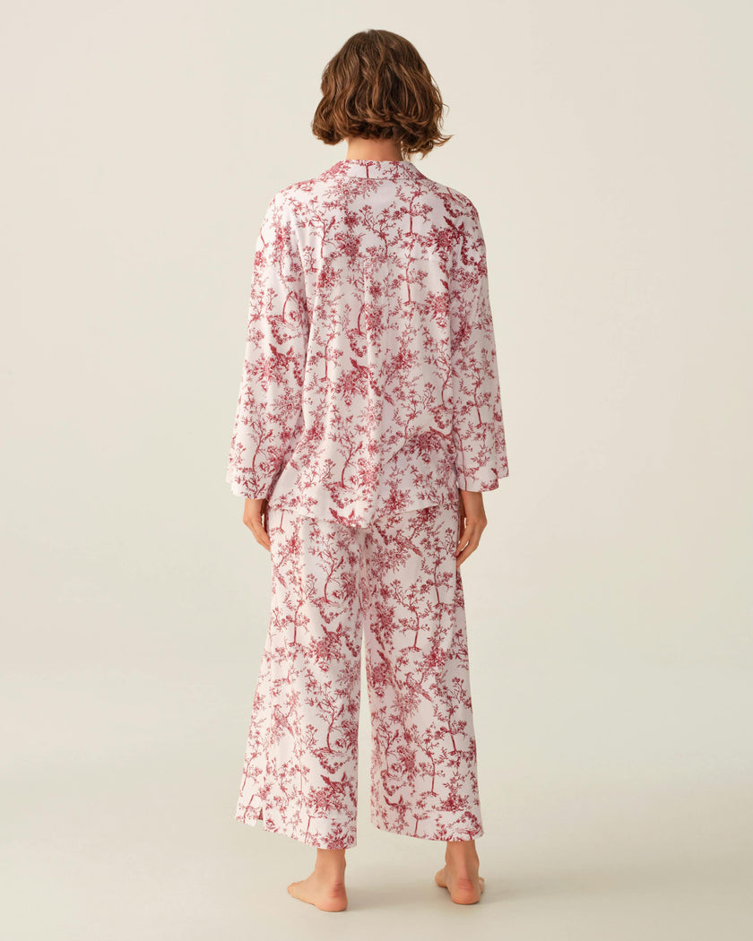 The Olivia Wide Leg Pima Pajama Set in Red Timeless Toile