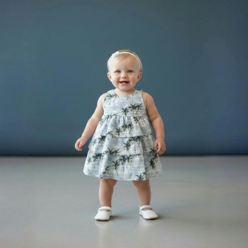 Resorts and Islands Palm Trees Tiered Cotton Summer Dress
