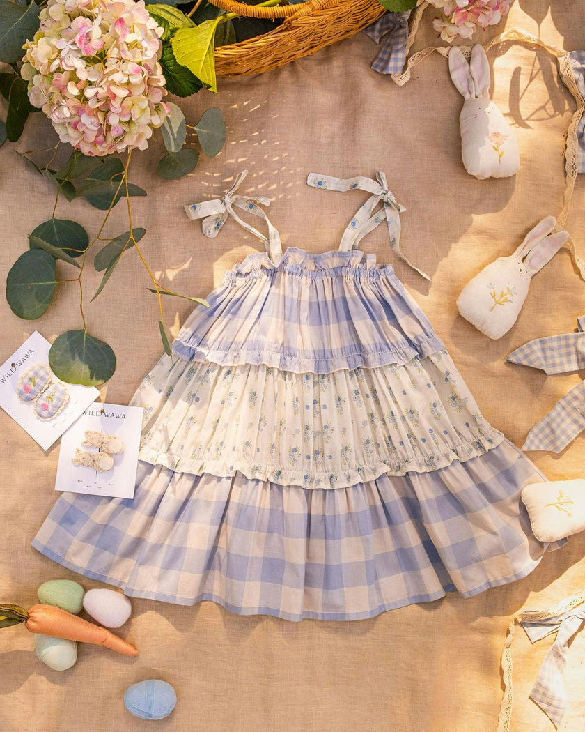 Crochet Clip Set in Blue Gingham