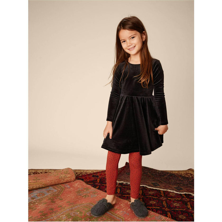 Velour Boat Neck Long Sleeve Ballet Skirt Dress, Black