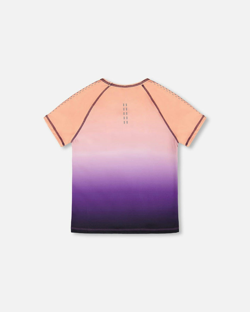 Athletic Short Sleeve Top In Recycled Polyester Pink To Black Gradient