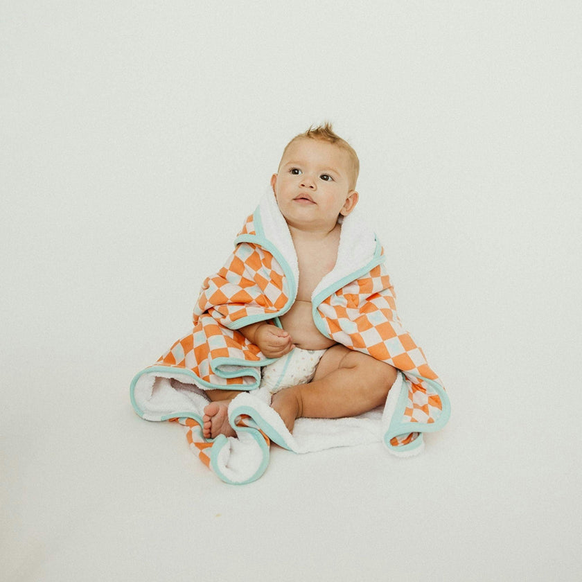 Premium Baby Knit Hooded Towel - Mickey Mouse Check