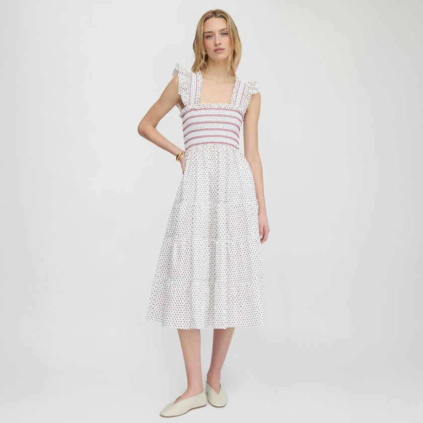 The Ellie Nap Dress - White Poppy Half Drop