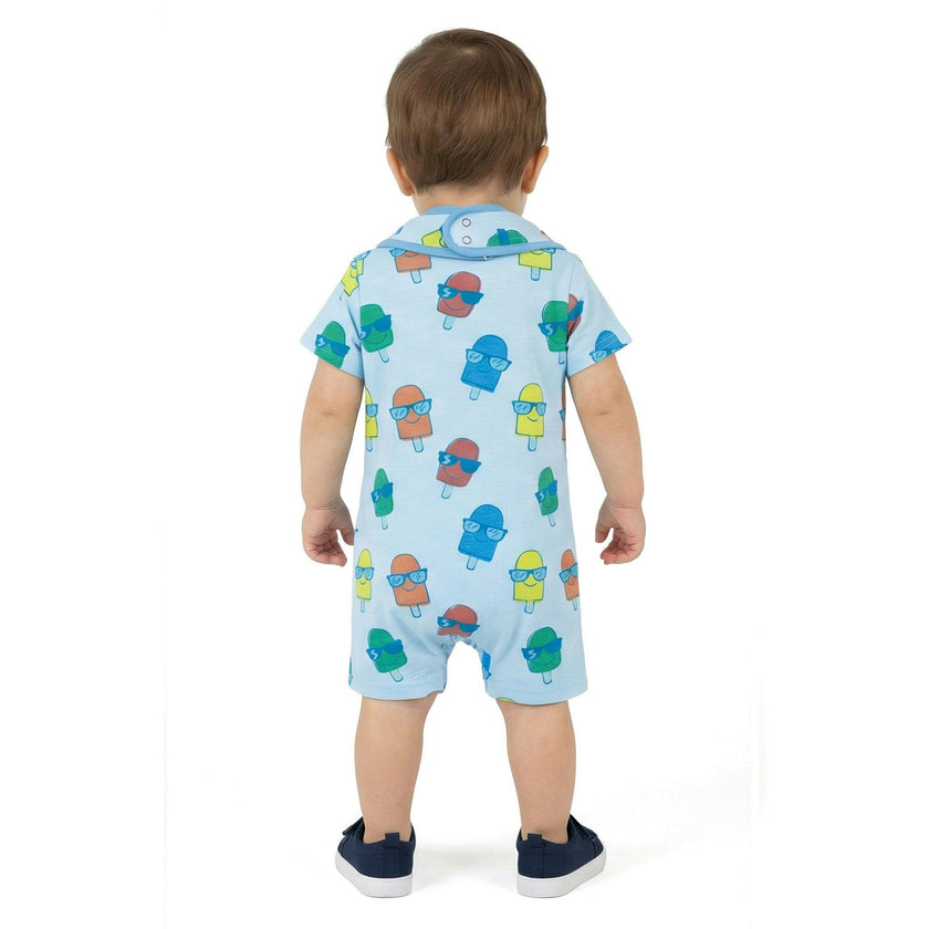 Infant Boys Henley Romper & Bib Set | Blue Ice-Pops